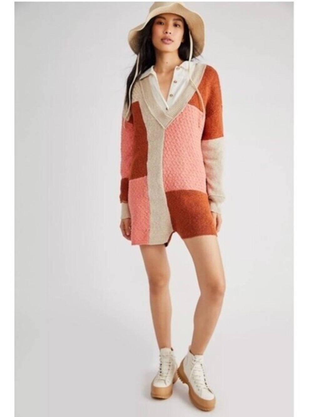 Free People Flyin By Mixed Stitch Sweater Romper Size S Patch Knit